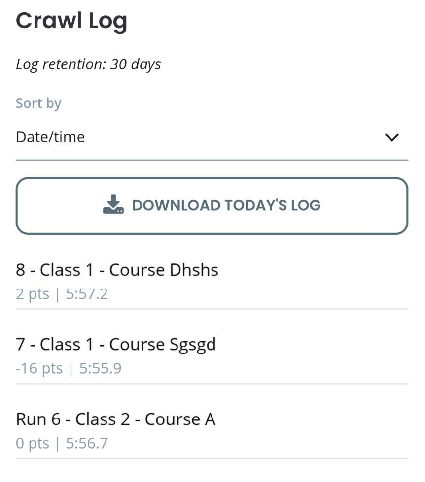 Screenshot of app with CSV Downloads button