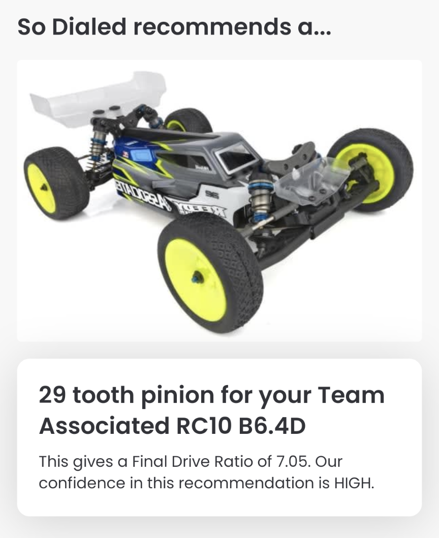 Screenshot of RC Car Gear Recommender App