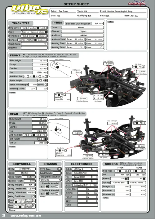 Schumacher Vibe TC Setup Sheet Tarmac