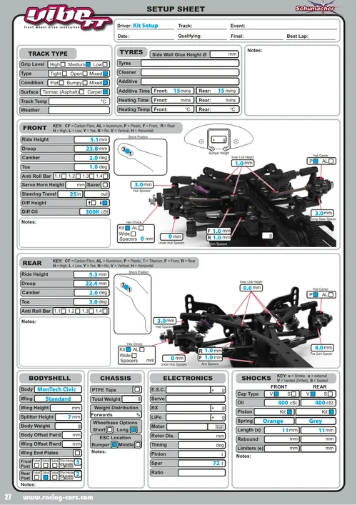 Schumacher Vibe FT Setup Sheet Kit