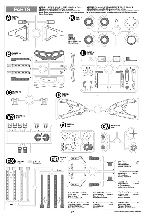 Tamiya TRF421X Parts List