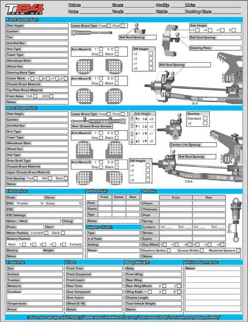 Team Associated RC10 T84 Setup Sheet Blank