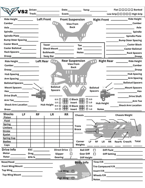 Velocity VS 2 Setup Sheet Blank