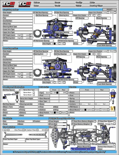 Team Associated TC8 Setup Sheet