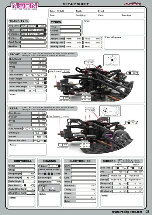Schumacher Neon Setup Sheet Kit