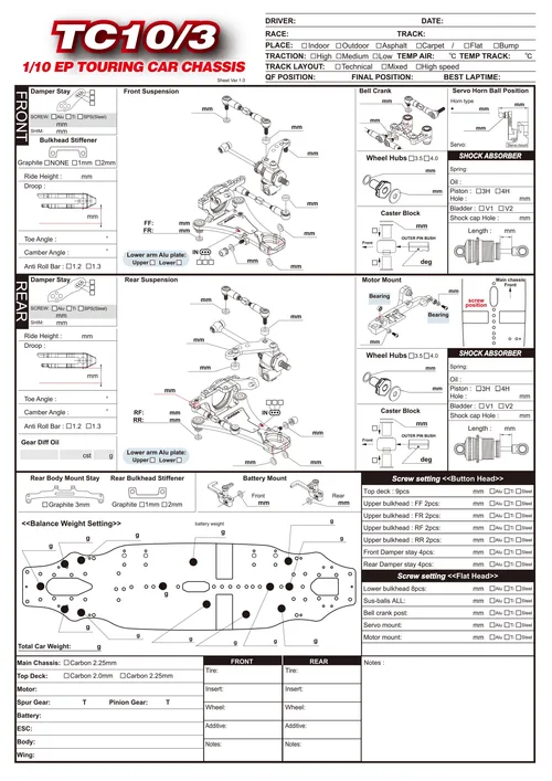 Axon TC10/3 Setup Sheet Blank