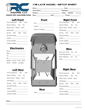 1RC Late Model Setup Sheet