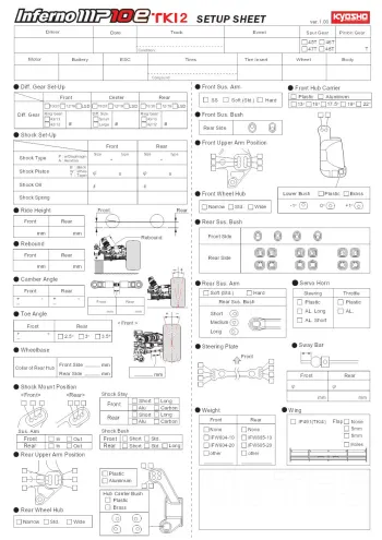 Kyosho Inferno MP10e TKI2 Setup Sheet Blank