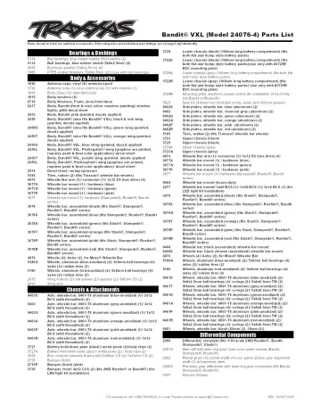 Traxxas Bandit VXL Parts List