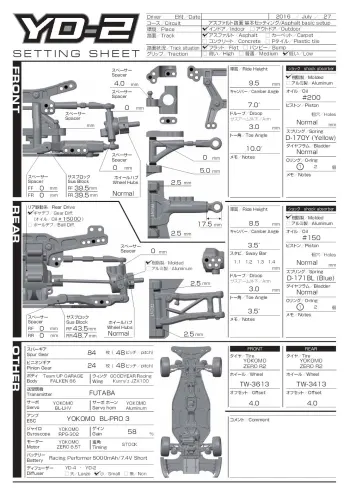 Yokomo YD-2 Setup Sheet - Asphalt base