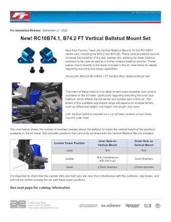 Team Associated B74.1/2 Vertical Ball Stud Mount Info Sheet