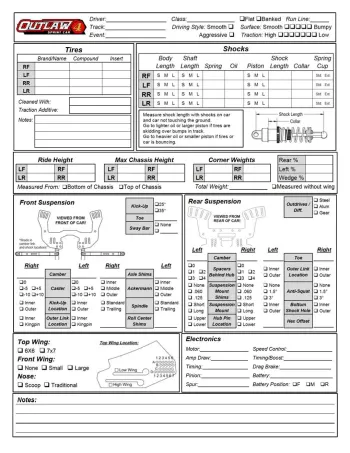 Custom Works Outlaw 4 Setup Sheet (Blank)
