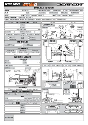 Serpent SRX8T-e Setup Sheet (Blank)