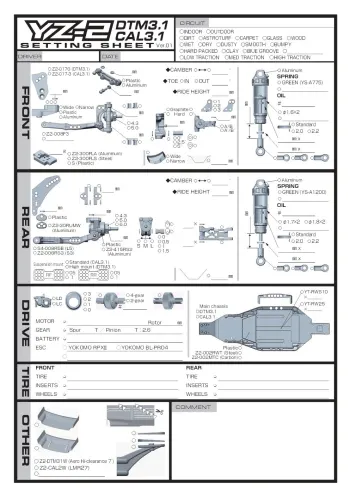 Yokomo YZ-2 CAL3.1/DTM3.1 Setup Sheet (Blank)