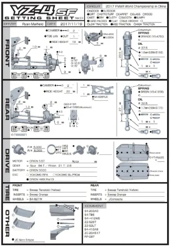 Yokomo YZ-4 SF Kit Setup Sheet