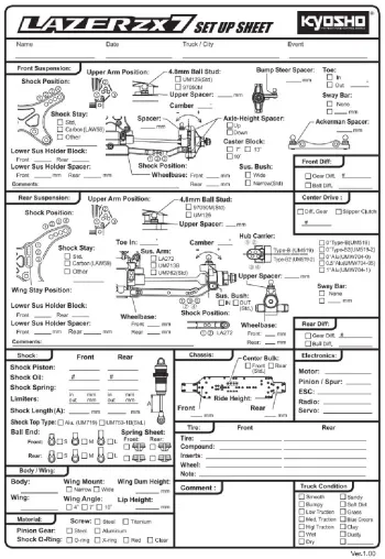 Kyosho ZX7 Blank Setup Sheet