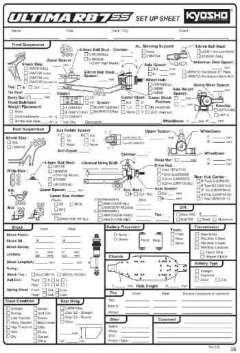 Kyosho RB7 SS Blank Setup Sheet