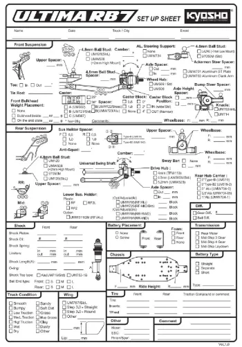 Kyosho RB7 Blank Setup Sheet
