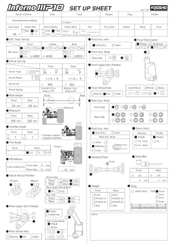Kyosho Inferno MP10 TKI2 Kit Setup Sheet