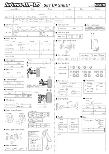 Kyosho Inferno MP10 TKI2 Blank Setup Sheet