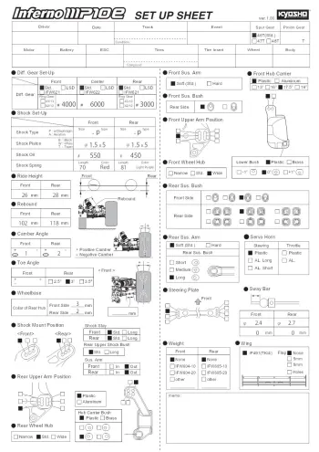Kyosho Inferno MP10e Kit Setup Sheet