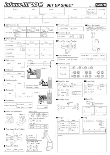 Kyosho Inferno MP10e Blank Setup Sheet