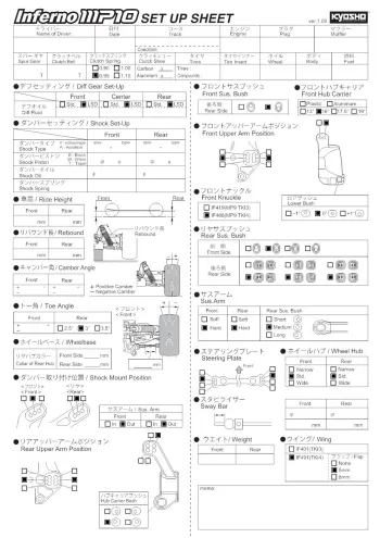 Kyosho Inferno MP10 Blank Setup Sheet