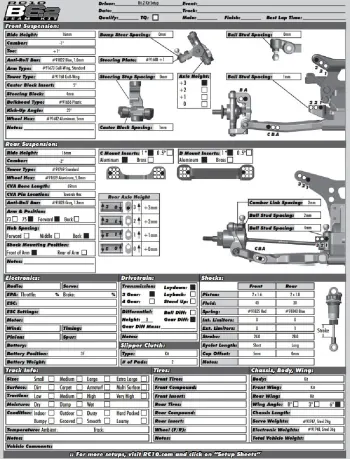 Team Associated RC10 B6.2 Kit Setup Sheet