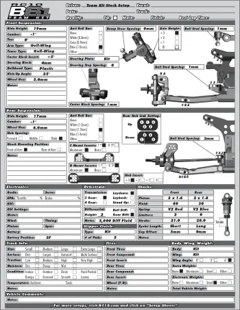 Team Associated RC10 B6.1 Kit Setup Sheet