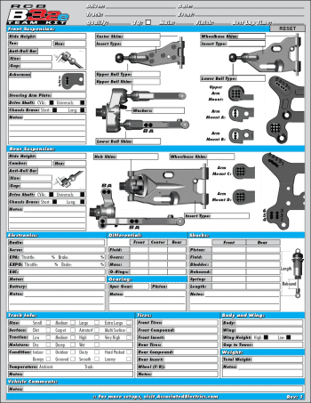 Team Associated RC8 B3.2 Blank Setup Sheet (Editable)