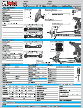 Team Associated B64 Blank Setup Sheet (Editable)