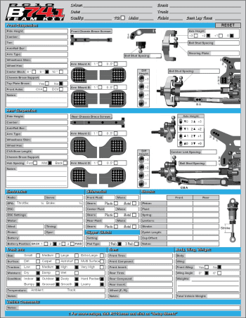 Team Associated B74.1 Blank Setup Sheet (Editable)