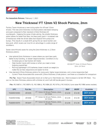 Team Associated 2mm V2 Shock Pistons Overview