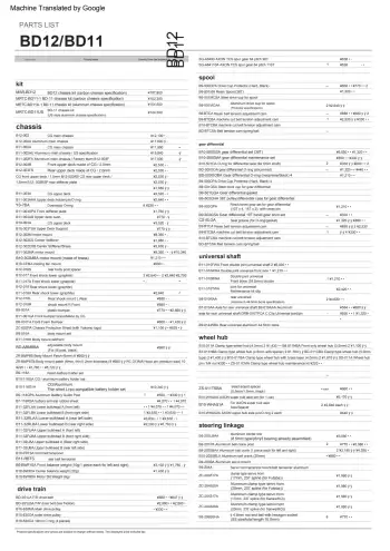 Yokomo BD12 Parts List - EN
