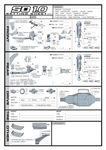 Yokomo SO1.0 Setup Sheet Blank