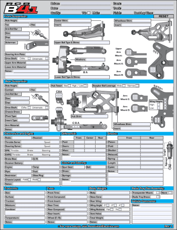 Team Associated RC8 B4.1 Setup Sheet Editable