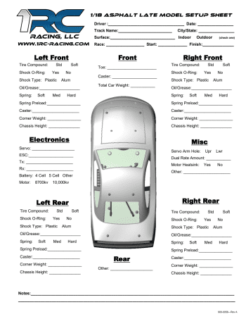 1RC Asphalt Late Model Setup Sheet Blank