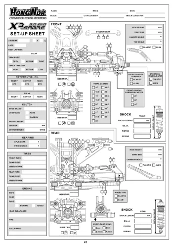 Hongnor X3 Sabre 3.0 EVO Setup Sheet Blank