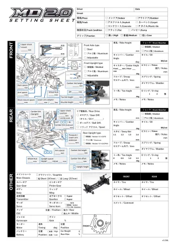 Yokomo MD2.0 Setup Sheet Blank