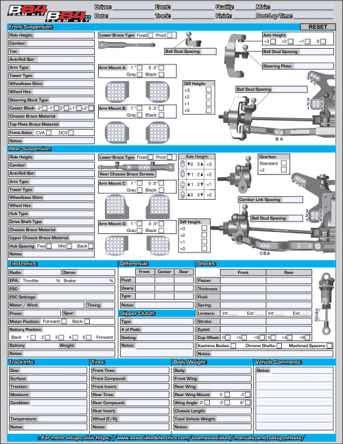 Team Associated RC10 B84 Setup Sheet Editable