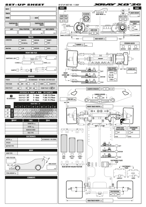 XRAY X8 26 Setup Sheet Blank