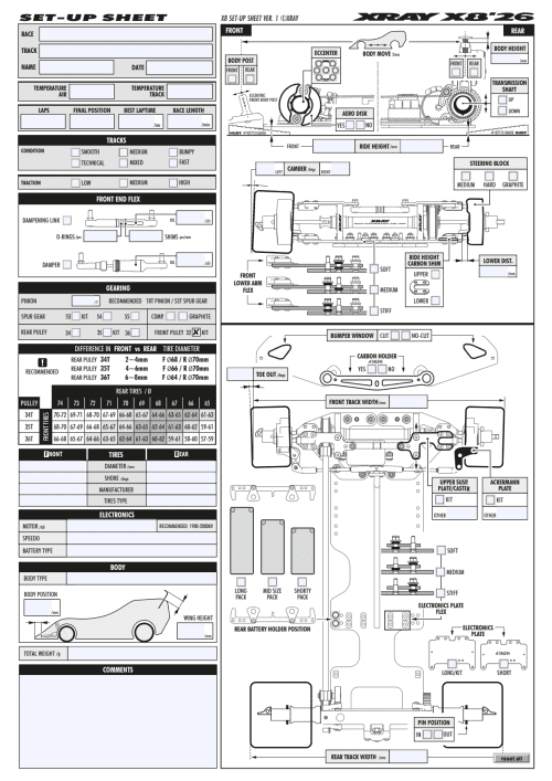 XRAY X8 26 Setup Sheet Editable