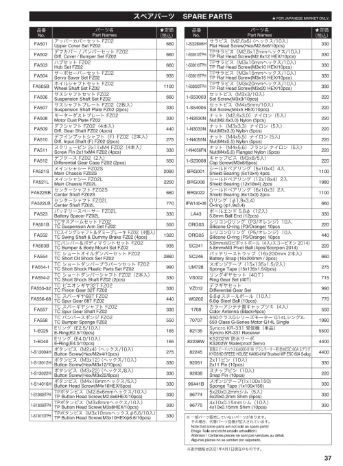 Kyosho Fazer Mk2 Parts List