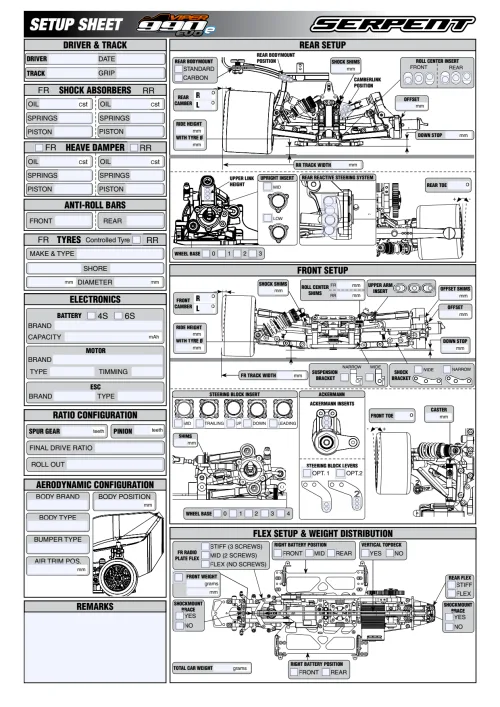 Serpent Viper 990E Evo Setup Sheet Editable
