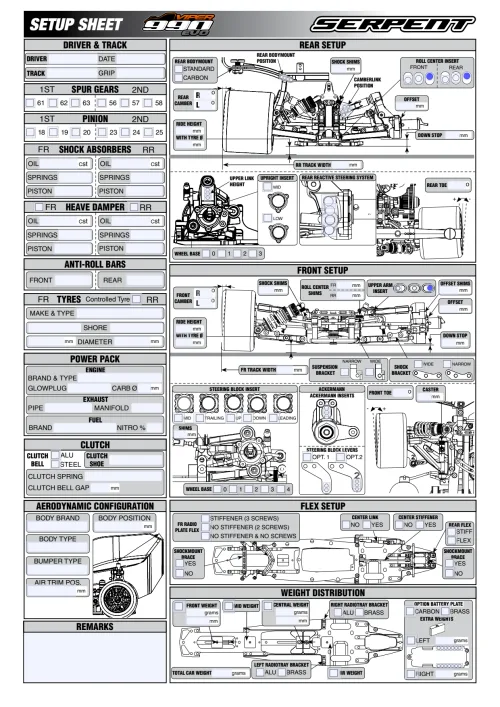 Serpent Viper 990 Evo Setup Sheet Editable