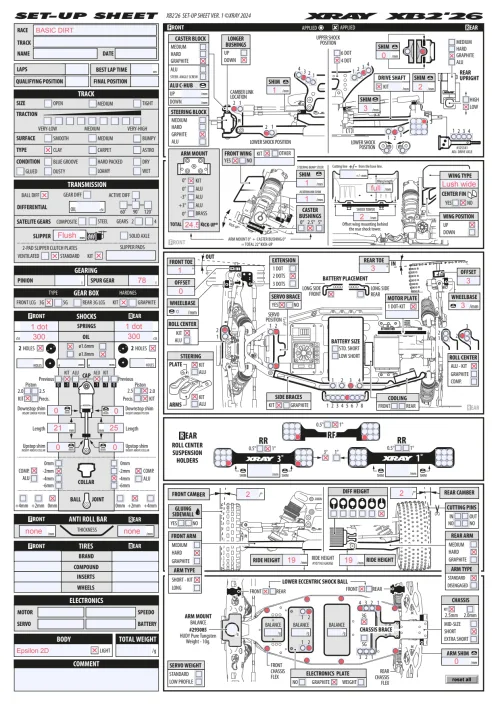 XRAY XB2 26 Setup Sheet Dirt
