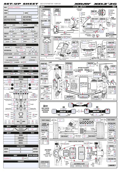 XRAY XB2 26 Setup Sheet Carpet