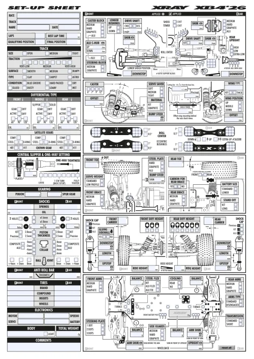 XRAY XB4 26 Setup Sheet Editable