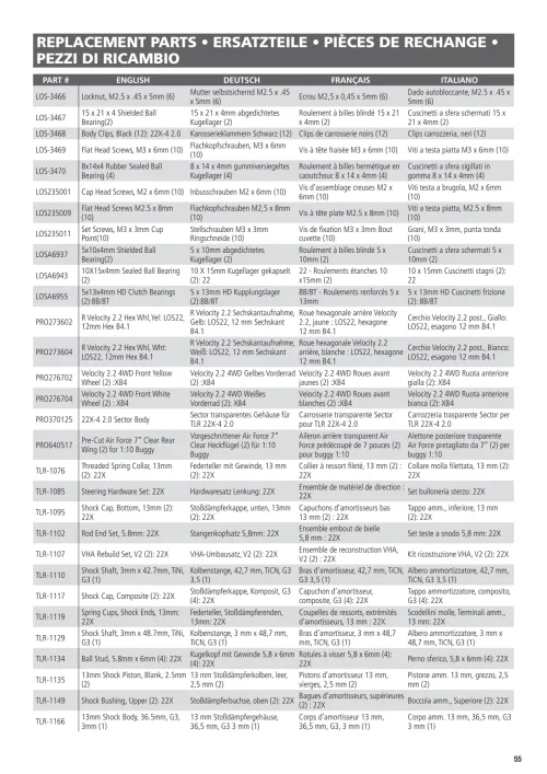 TLR 22X-4 2-0 Parts List