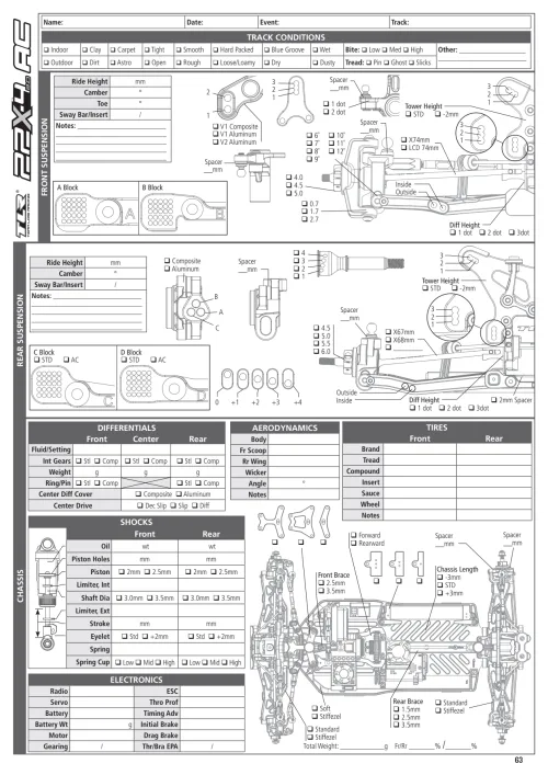 TLR 22X-4 2-0 Setup Sheet Blank